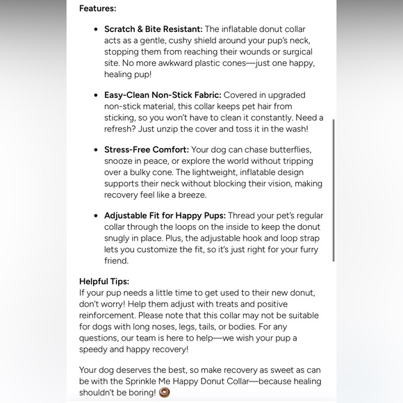 Donut Inflatable Dog Recovery Collar–Size Large, Soft Comfy Cone Alternative 🍩 - Picture 11 of 11